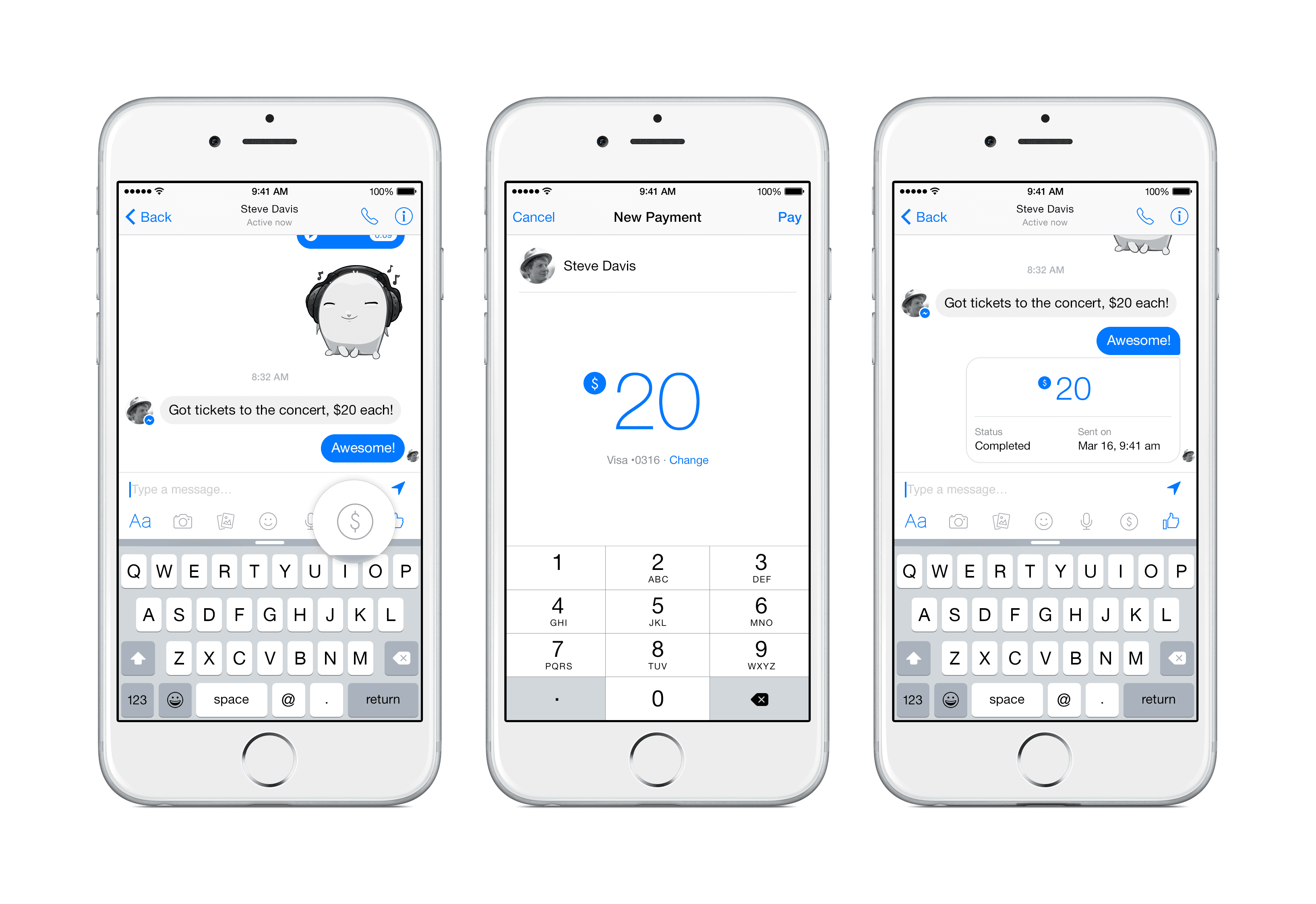 An announcement graphic for sending money in Messenger circa 2015. Image from Facebook.